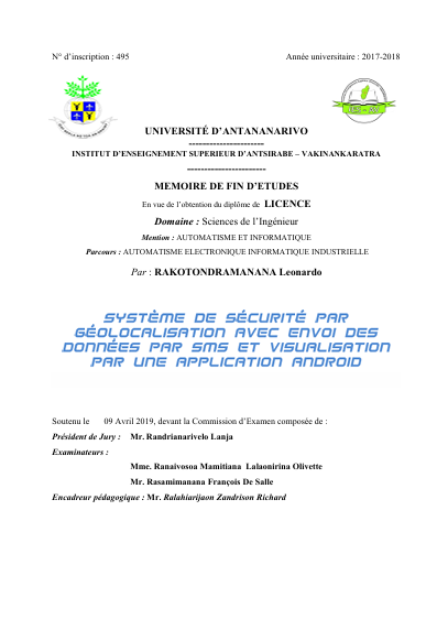 Page de couverture du mémoire